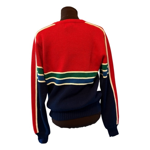 Vintage Claybrooke Mens Red Stripe Green & Blue Ski Sweater, size Medium - Picture 6 of 9